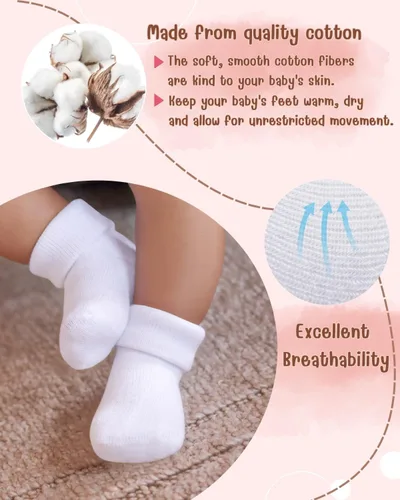 Miniatura 4 de RATIVE Newborn Baby Socks 0-6,6-12 Months Terry Turn Cuff Socks for Boys Girls