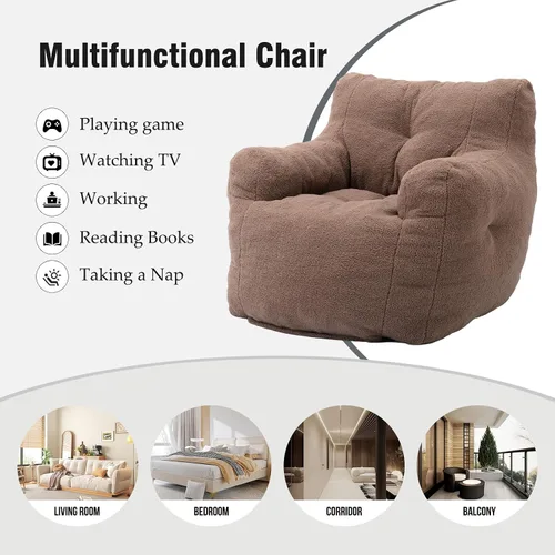 Miniatura 6 de Puf de tela de peluche ultra suave con relleno, sofá perezoso para adultos, niños, adolescentes, moderno y cómodo sofá de ocio para dormitorio, sala