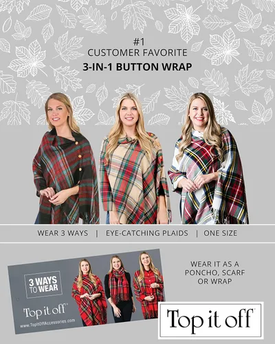 Miniatura 7 de Top It Off 3-in-1 Wrap - Womens Convertible Shawl - Versatile, Stylish Design - Button & Fringe Detail - Wear as a Poncho