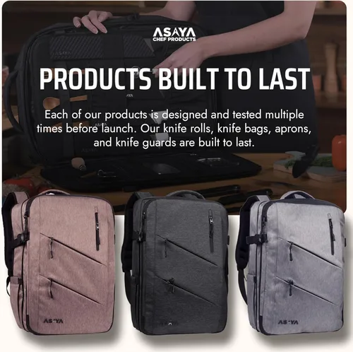 Miniatura 8 de Asaya - Mochila para cuchillos de chef con bolsa enrollable para 20 cuchillos de bolsillo - Más de 30 bolsillos para cuchillos - Los cuchillos