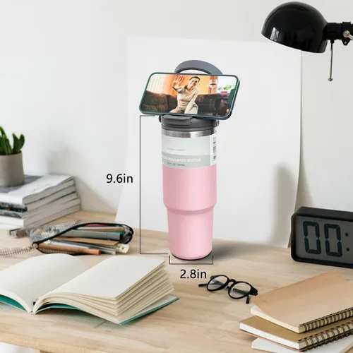 Miniatura 4 de Vaso de 30 oz con asa, vaso aislado con tapa 2 en 1 y pajilla, botella de agua de acero inoxidable de doble pared a prueba de fugas, taza para café