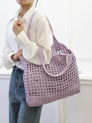 Miniatura 9 de ENBEI Bolsos grandes de playa para mujer, bolsos de hombro, bolso de punto, bolso de mano estético para playa de ganchillo, lindo bolso de mano