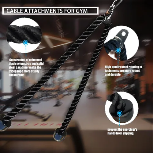 Miniatura 3 de Cuerda larga de tríceps, accesorio de cuerda desplegable de 47, 55, 63 pulgadas de largo, accesorio de cable de cuerda de tríceps, cuerda de tríceps