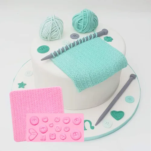 Miniatura 8 de Fondant - Moldes de silicona para chocolate, para tejer con botón (5 unidades), diseño de suéter con textura de impresión de punto para baby shower