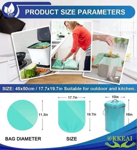 Miniatura 3 de OKKEAI 120 bolsas de basura Smal de 3 galones (10 litros), bolsas de basura para baño, cocina, oficina, color verde claro, ajuste de 10 litros, 2,3