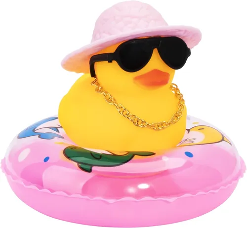 Miniatura 14 de wonuu Pato de Goma para Automóvil, Decoración de Pato Amarillo para Tablero con Sombrero de Sol, Anillo de Natación, Collar, Gafas de Sol