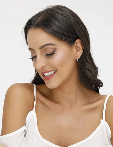 Miniatura 3 de 3 pares de aretes de aro pequeños de plata de ley con circonita cúbica Aretes de aro pequeños para cartílago para mujer