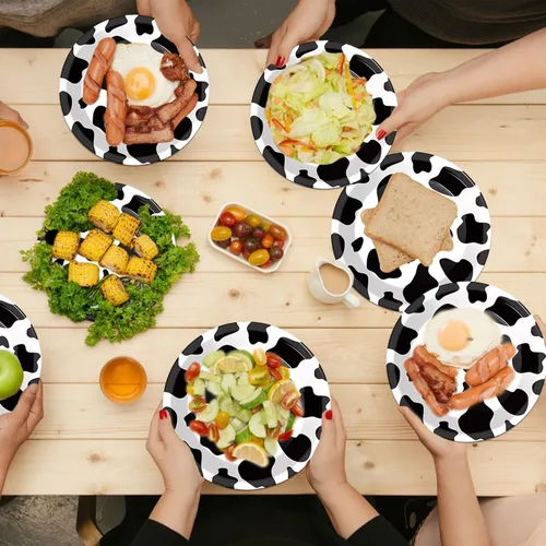 Miniatura 4 de 50 platos con estampado de vaca, platos de papel de vaca de 9 pulgadas, suministros de fiesta de safari en la selva, platos de fiesta con temática