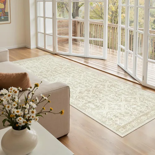 Miniatura 74 de Alfombra de pasillo Soalmost 2'6" x 10' lavable, alfombra antideslizante para cocina, baño, lavandería, alfombras vintage ultra delgadas para Beige