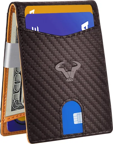 Miniatura 2 de Cartera Bulliant fina para hombre, cartera de piel para hombre con bolsillo delantero para tarjetas, 7 x 10 x 27cm (3" x 4.3"), 11 tarjetas+clip