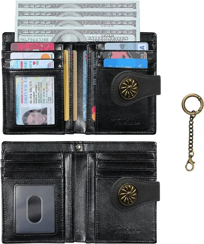 Miniatura 3 de Travelambo Rfid Wallet Mujeres Cuero Bifold Compacto Pequeña Cartera para Mujeres, Negro -, Compacto