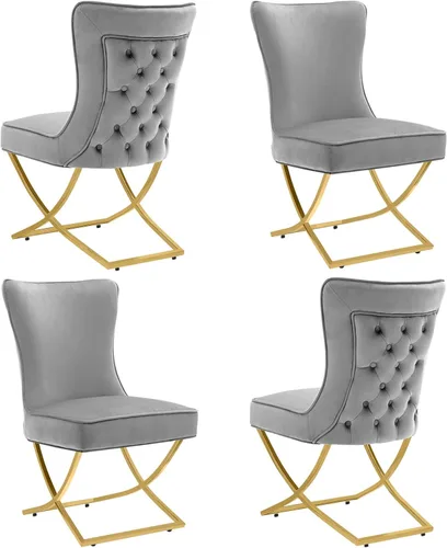 Miniatura 18 de LOULENS Elegance - Juego de 2 sillas de comedor de terciopelo, lujosas sillas de comedor tapizadas acolchadas, sillas decorativas de terciopelo real