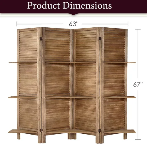 Miniatura 3 de ROSE HOME FASHION Divisor de habitación de madera de 4 paneles de 5.6 pies, paneles de pantalla de privacidad plegables de madera, divisor