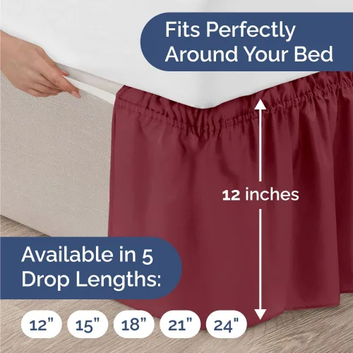 Miniatura 4 de Falda de cama envolvente con volantes, color burdeos, para camas de tamaño matrimonial con altura de 30 cm CGK Linens - Falda de cama plisada con 25