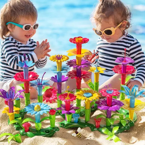 Miniatura 2 de TEMI - Juguetes para bebés, regalos de cumpleaños para niñas y niños de 3, 4, 5, 6, 7 años, 91 piezas de juguete de construcción de jardín de flores