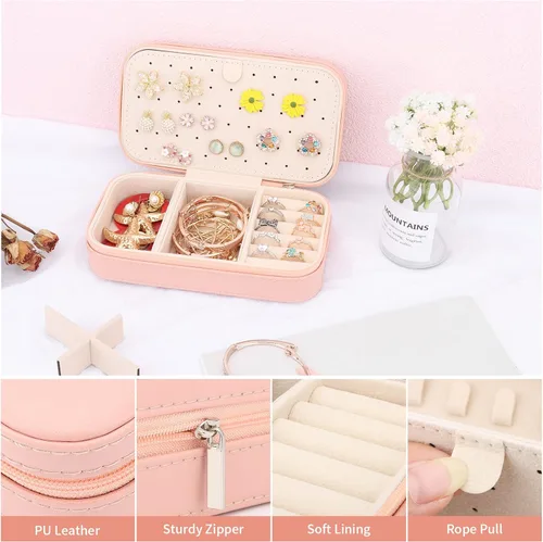 Miniatura 3 de DesignSter Joyero de viaje, estuche de joyería portátil de piel sintética, cajas de joyería pequeñas para regalos, organizador de joyas de viaje