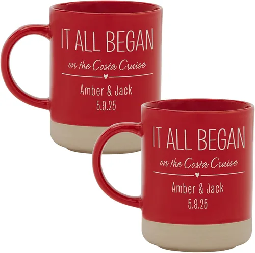 Miniatura 7 de Let's Make Memories Juego de 2 tazas de cerámica personalizadas, para el día de San Valentín, para parejas, para bodas, aniversarios, color rojo