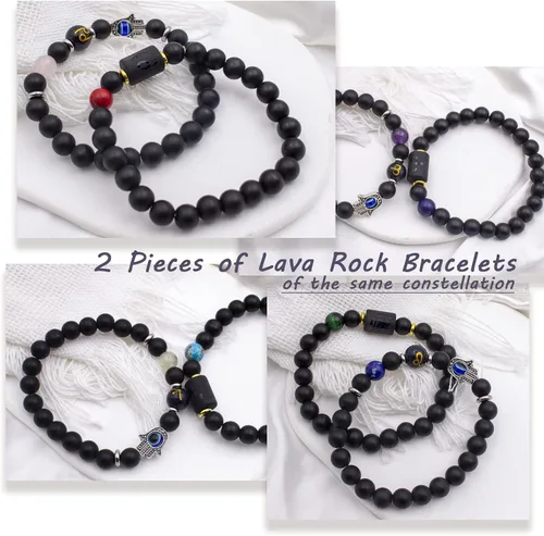 Miniatura 3 de yomlry 2 pulseras del zodiaco de 0.315in, pulsera de cristal curativo espiritual para mujeres y hombres, pulsera de 12 constelaciones, signo