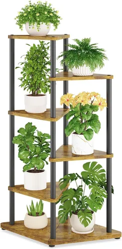 Miniatura 11 de iDavosic.ly Soporte alto para plantas con luces de cultivo para macetas grandes y resistentes, estante de flores de esquina interior de 4 niveles