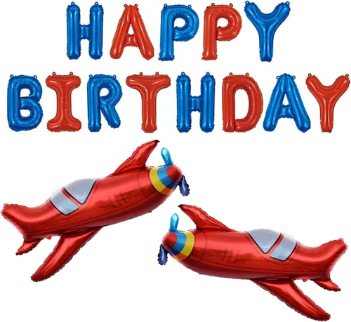 Miniatura 8 de ZHENGYE Juego de 6 piezas de decoración de cumpleaños de avión, globos azules grandes de avión, globos de papel de aluminio de mylar, globos
