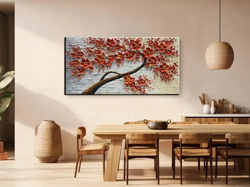 Miniatura 2 de YaSheng Art - Pintura al óleo pintada a mano sobre lienzo Textura Paleta Cuchillo Pinturas Flores Rojas Pinturas Modernas Decoración del Hogar