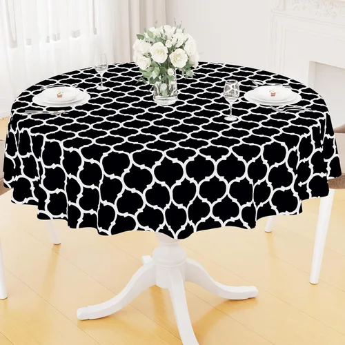 Miniatura 63 de Smiry Mantel redondo de plástico para mesa, mantel de vinilo impermeable con parte trasera de franela para mesas redondas, lavable y a prueba