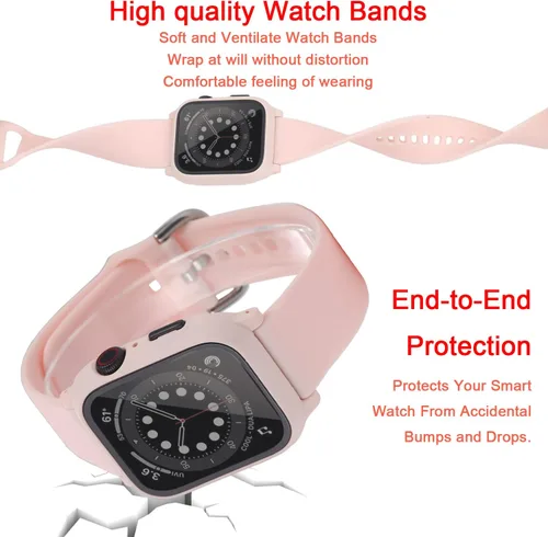 Miniatura 5 de Correa 3 en 1 para Apple Watch con funda, correas de silicona suave con cubierta dura de policarbonato protector de pantalla integrado de vidrio
