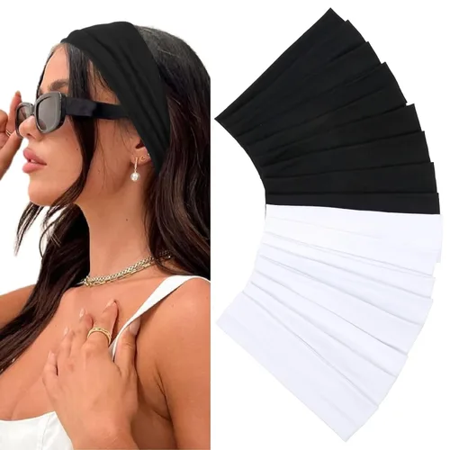 Miniatura 13 de Huachi Diademas antideslizantes para mujer, paquete de 16 bandas elásticas deportivas para el cabello para mujer, diadema de tela de algodón suave