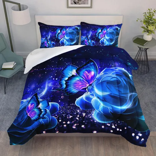 Miniatura 21 de Juego de edredón de unicornio para niñas, juego de ropa de cama de mariposa, juego de edredón de arco iris, tamaño individual con 1 edredón y 2