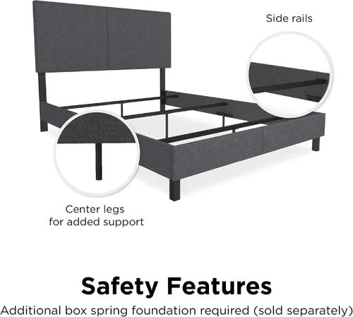 Miniatura 5 de DHP Janford - Cama tapizada con diseño elegante, Tela, Gris (Grey Linen)