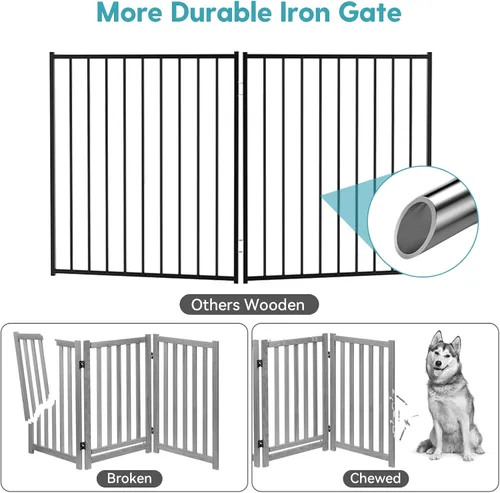 Miniatura 4 de No Pawblems - Puerta independiente para perros, valla plegable de 30 pulgadas de alto para interiores, extensión de puerta extra ancha para Blanco