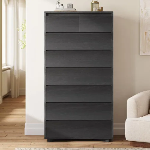 Miniatura 8 de Cómoda alta negra para dormitorio, cómoda de 61.1 pulgadas de alto con 8 cajones, cómodas de madera y cómodas, organizadores de cajones verticales