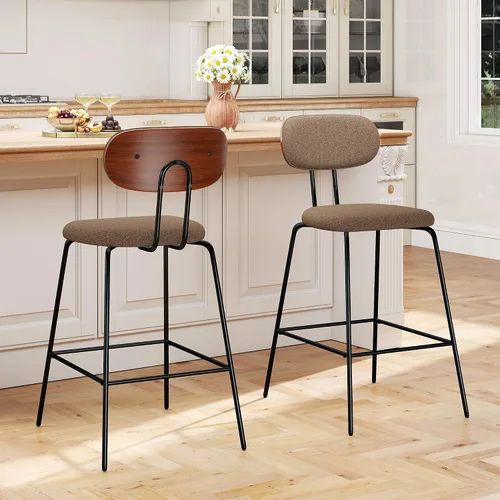 Miniatura 10 de LSSPAID Juego de 2 taburetes de bar de 25.6 pulgadas de altura de mostrador con patas de metal curvadas de madera curvada de nogal, taburetes de bar
