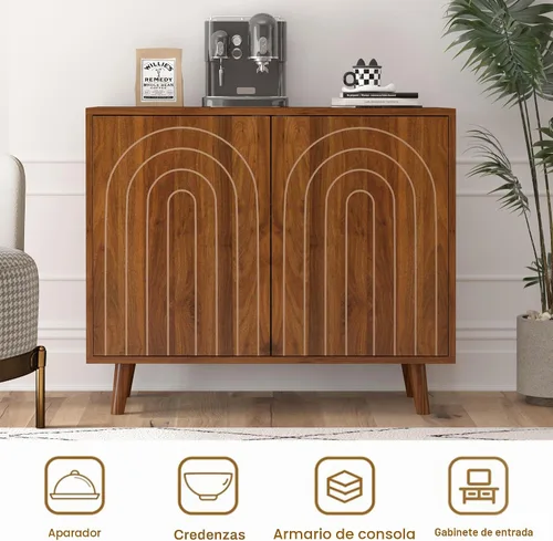 Miniatura 6 de weselon Gabinete Accent con Líneas Talladas, Aparador Moderno con Estantes Ajustables, Gabinetes de Almacenamiento Decorativos para Dormitorio, Sala