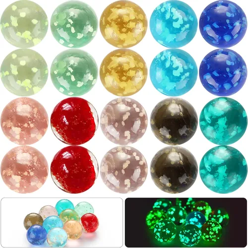 Skylety 20 piezas de canicas grandes que brillan en la oscuridad, canicas a granel luminosas coloridas hechas a mano para niños, juguetes de