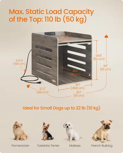 Miniatura 6 de Feandrea Mueble moderno para perros con estación de carga, pequeña perrera interior con puerta acrílica oculta abatible, para perros pequeños