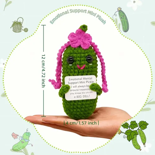 Miniatura 4 de Figuras divertidas de pepinos de ganchillo 1 pieza con tarjetas de afirmaciones para regalo de buena suerte novedoso e inspirador y decoraciones
