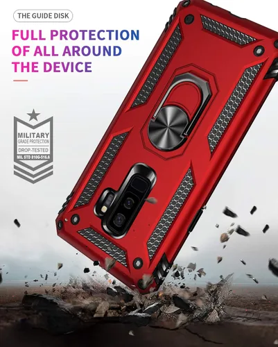 Miniatura 5 de Funda de grado militar para Samsung Galaxy S9 Plus 360 con anillo giratorio de metal con soporte magnético para montaje en automóvil, protección Azul