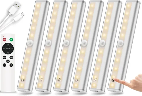 Miniatura 11 de Diomart Iluminación para debajo del gabinete, luces inalámbricas recargables para debajo del mostrador con control remoto, 20 luces LED regulables