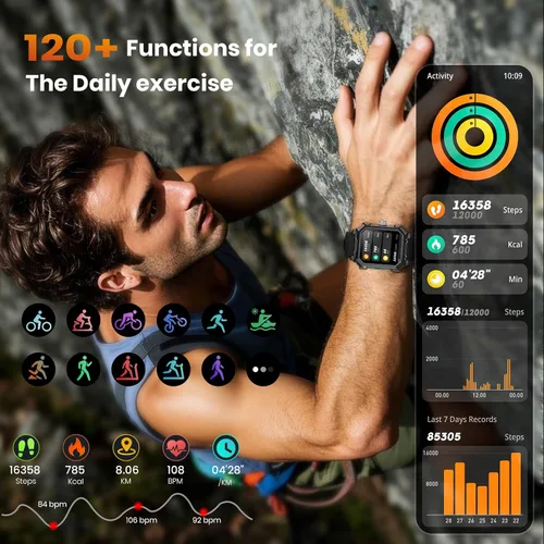Miniatura 6 de Rogbid Relojes inteligentes militares para hombres, 2.06 pulgadas AMOLED IP68 impermeable Smartwatch para Android iOS, contestar/hacer llamadas