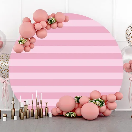 Miniatura 2 de Laeacco - Telón de fondo redondo de rayas rosadas de 6.5 x 6.5 pies, tela rosa a rayas verticales, fondo fotográfico, recién nacido, baby shower