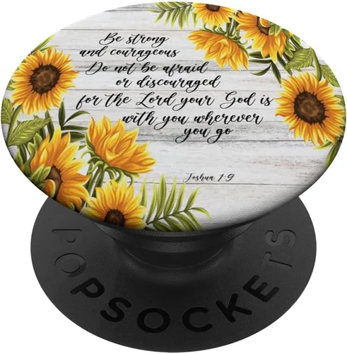 Joshua 1 9 Cristiano Biblia Verso Girasol Cita de Escritura PopSockets Swappable PopGrip