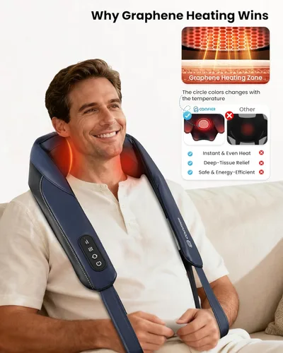 Miniatura 3 de COMFIER Masajeador de cuello inalámbrico con calor FSA, 4D Shiatsu profundo amasamiento para cuello y hombros, almohada de masaje de calefacción