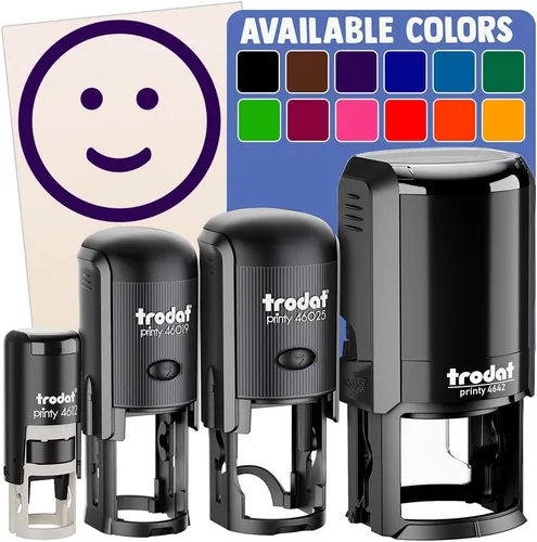 Happy Face Smile Good Job - Sello de goma autoentintado para sellar tinta, planificadores de manualidades, 1 pulgada mediana, tinta morada Púrpura