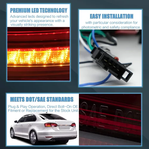 Miniatura 5 de VLAND Luces traseras aptas para Jetta 6ª generación 2011-2014, Plug-and-play, rojo y blanco
