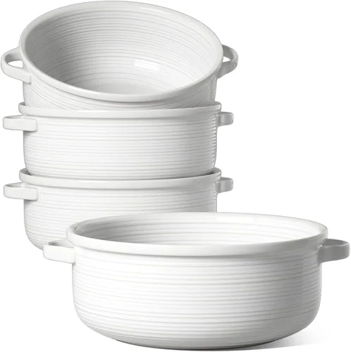 LE TAUCI Cuencos para sopa con asas - 22 oz de cuencos de cebolla francesa de cerámica sin plomo, aptos para horno y microondas, diseño resistente