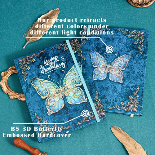 Miniatura 6 de Cuaderno de la Universidad Rayado para Escribir - B5 con Mariposa 3D en Relieve de Tapa Dura - Cuaderno de Escritura para Mujeres - con Banda