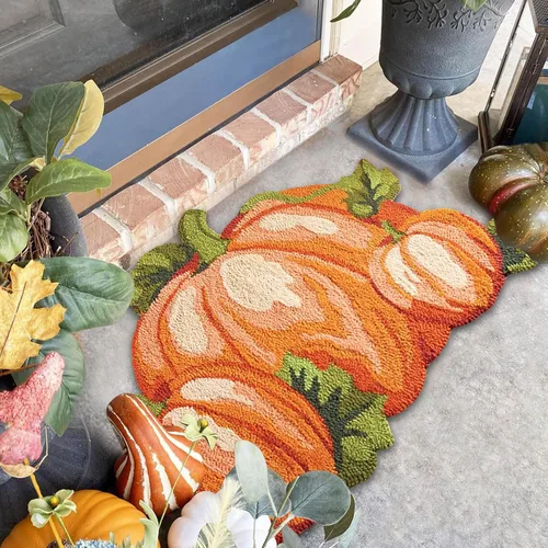 Alfombra de calabaza de Acción de Gracias, 31 x 22 pulgadas, antideslizante, lavable, tapete de bienvenida de otoño, bonito tapete de otoño para