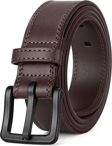 Miniatura 14 de XZQTIVE Cinturón de cuero hipoalergénico sin metal para hombre, cinturón de cuero para jeans y vestido, sin níquel, con hebilla negra
