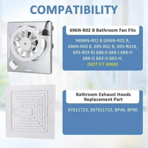Miniatura 6 de WKZO 696N-R02 B Unidad y rejilla de reemplazo 97011723 para Br-oan Nu-tone BP46 688 689, montaje del motor de ventilador de baño S97012026